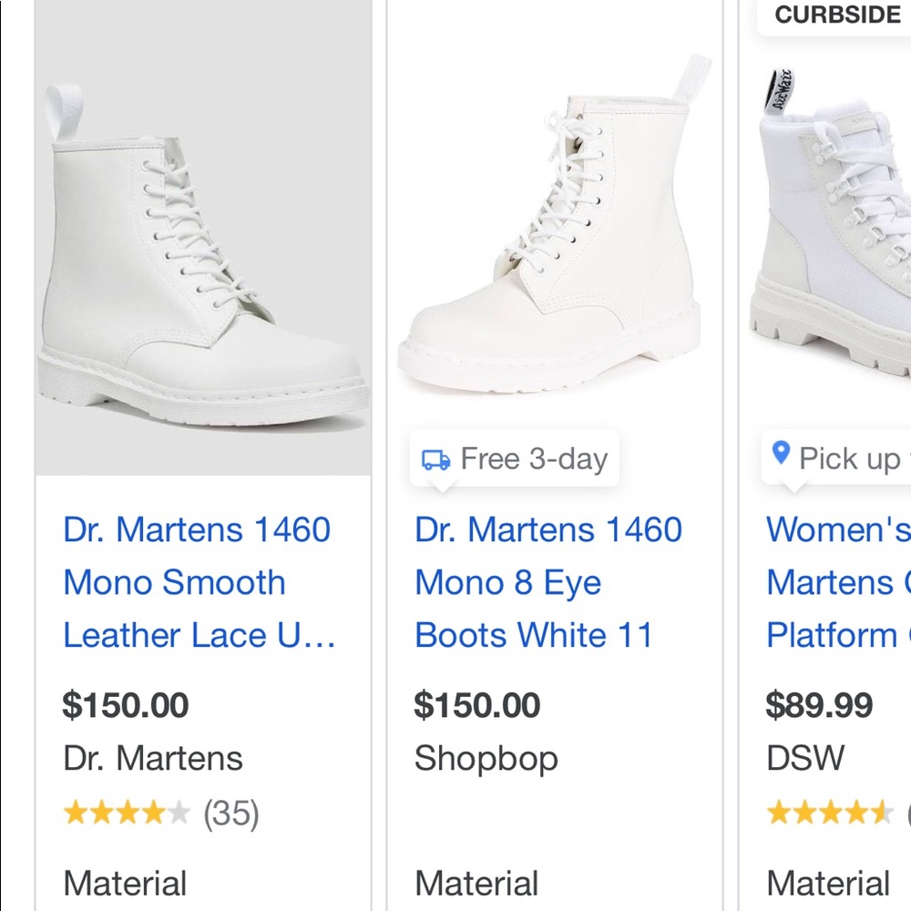 IN SEARCH OF ALL WHITE DR MARTENS WONT PAY 150